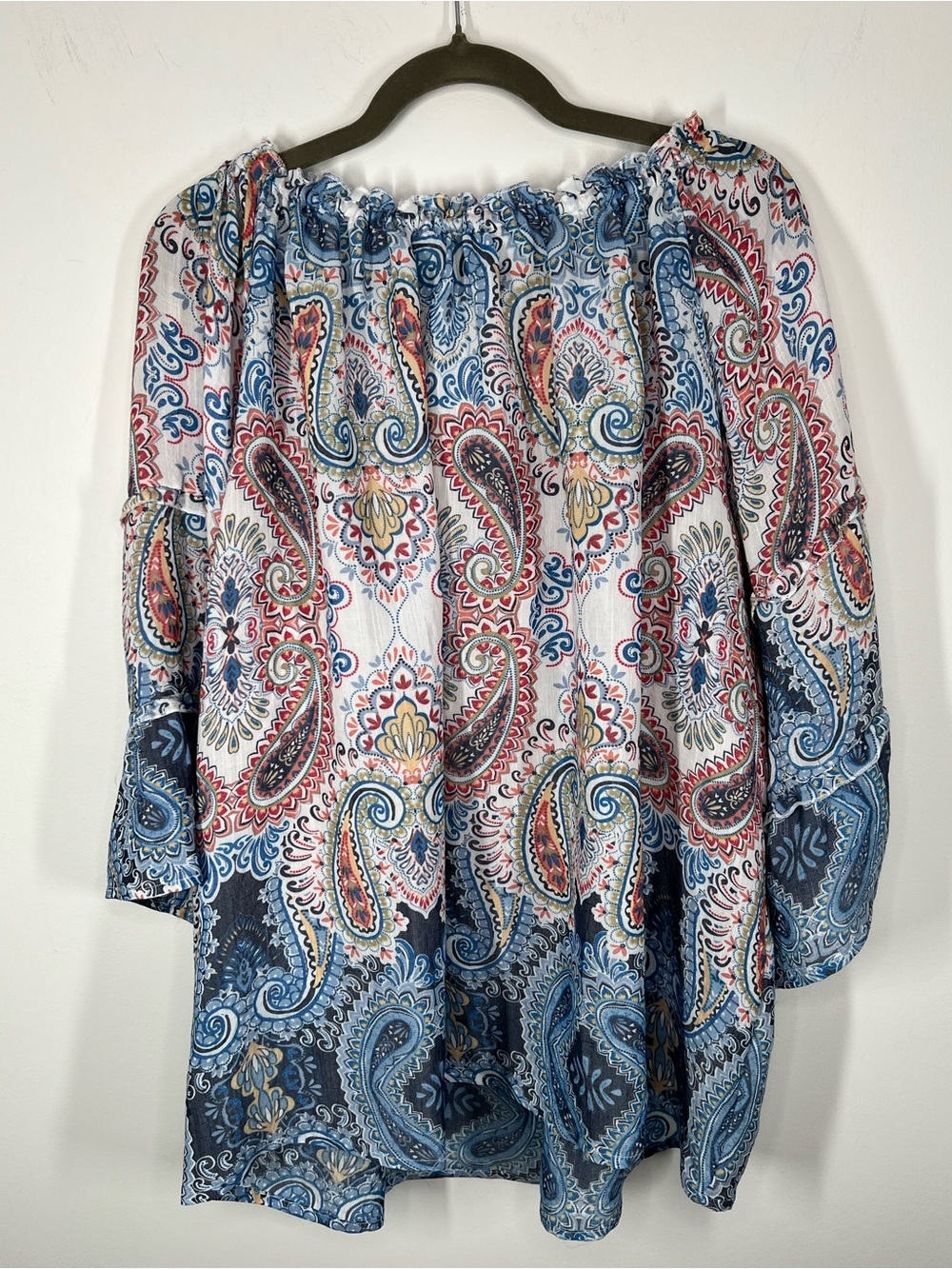 NWT Indigo Rose Flowy Tiered Sleeve Tassel Tie Pheasant Top 2X - Picture 5 of 8